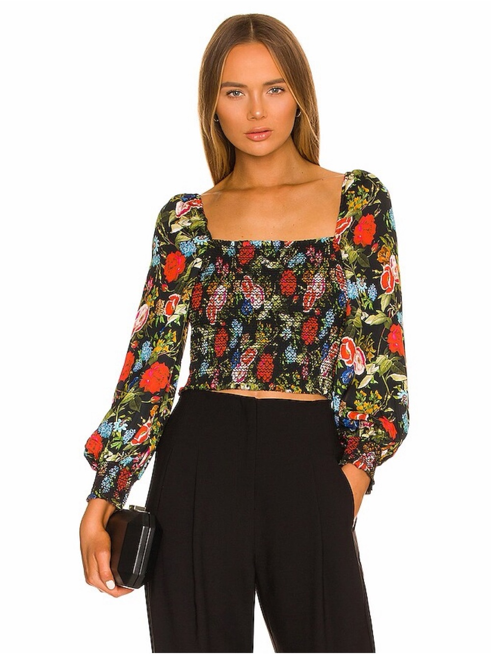 Alice + Olivia Cooper Smocked Top in Wild & Free